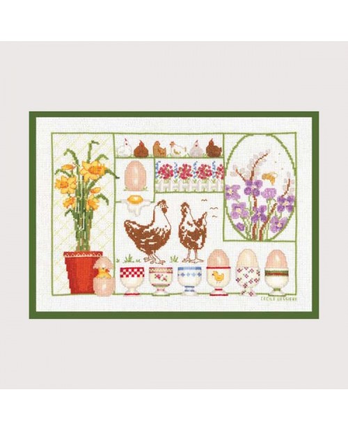 Easter. Counted cross stitch kit. Motive: Chickens and eggs. Item n° 1030. Le Bonheur des Dames