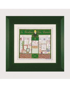 Counted cross stitch embroidery picture. Motif: The boutique of Le Bonheur des Dames. 1115