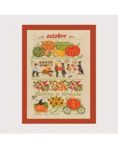 October. Motif embroidered by counted cross stitch and tent stitch. Design by Cécile Vessière for Le Bonheur des Dames 1147.