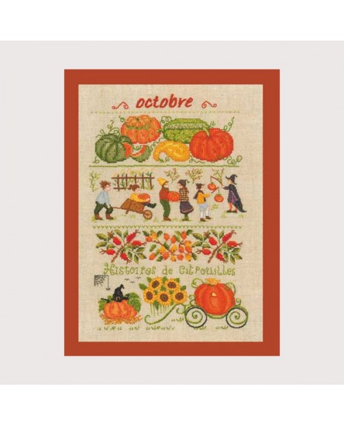 October. Motif embroidered by counted cross stitch and tent stitch. Design by Cécile Vessière for Le Bonheur des Dames 1147.