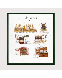 Bread. Counted cross stitch embroidery kit on linen. Bread ingredients. Le Bonheur des Dames 1185