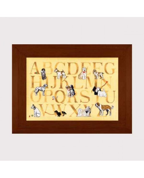 Dogs sampler embroidered in counted cross stitch, petit point. Le Bonheur des Dames 1282