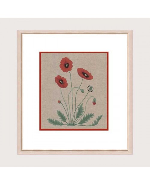 Coquelicots. Tableau brodé sur toile de lin bis. Dessin imprimé sur le tissu. Le Bonheur des Dames 1515 Coquelicots. Tableau brodé sur toile de lin bis. Dessin imprimé sur le tissu. Le Bonheur des Dames 1515