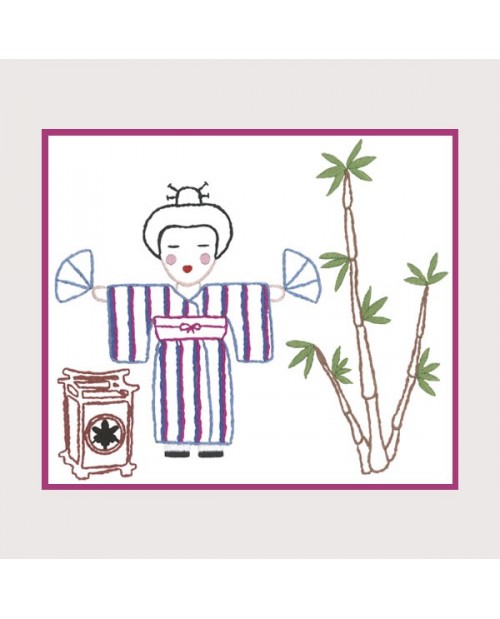 Japanese and bamboo. Traditional embroidery kit. Design printed on the fabric. Le Bonheur des Dames 1522 Japanese and bamboo. Traditional embroidery kit. Design printed on the fabric. Le Bonheur des Dames 1522