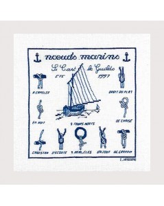 Sea knots and a yacht. Blue monochrome embroidery. Le Bonheur des Dames 1893