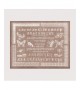 White monochrome sampler to embroider in counted cross stitch on natural linen. Kit by Le Bonheur des Dames n° 2071