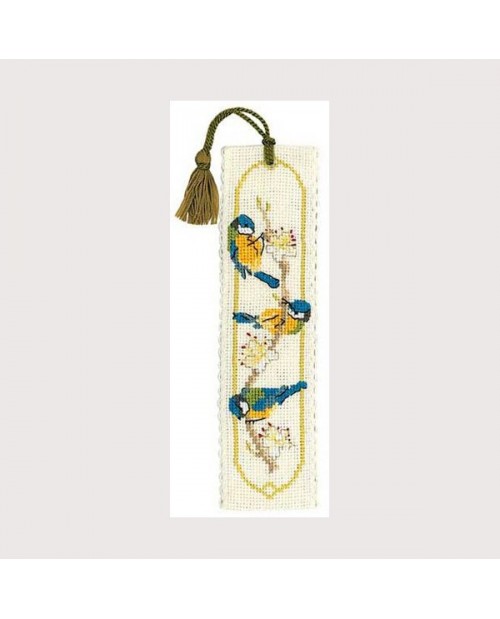 Bookmark kit blue tits. Embroidery kit. Textile Heritage Collection