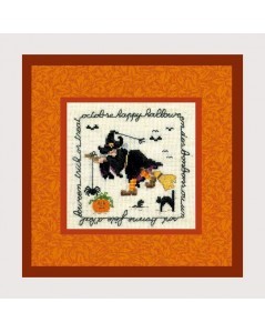 Happy Halloween. Counted cross stitch embroidery kit. Motive: withs, pumpkin, Halloween accessories. Le Bonheur des Dames 2233.