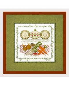 Vegetables soup. counted cross stitch embroidery kit. Motive: vegetables, soup tureen, plates. Le Bonheur des Dames 2237