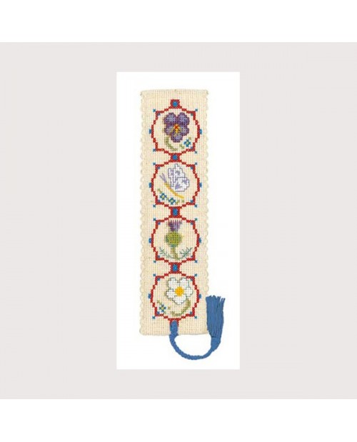 Marque-page brodé au point de croix. Fleurs Médiévales. Textile Heritage Collection