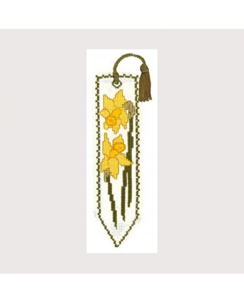 Marque-page brodé au point de croix. Fleurs jaunes. Textile Heritage Collection