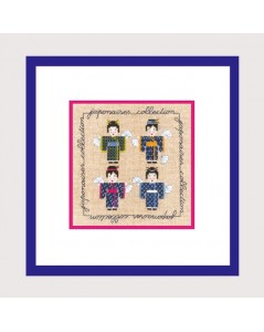 Miniature quatre japonaises en kimono bleu. Broderie point de croix. Le Bonheur des Dames 2269
