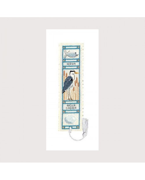Marque-page brodé au point de croix. Héron. Textile Heritage Collection