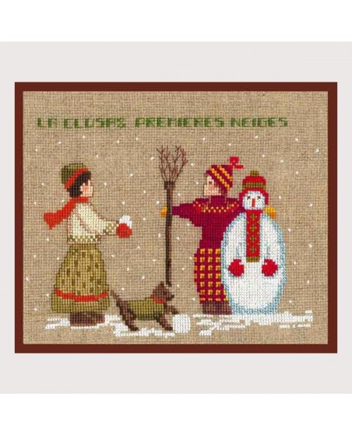 Snowman. Counted cross stitch embroidery kit: girls, bow, snowman and dog. Le Bonheur des Dames. 2325