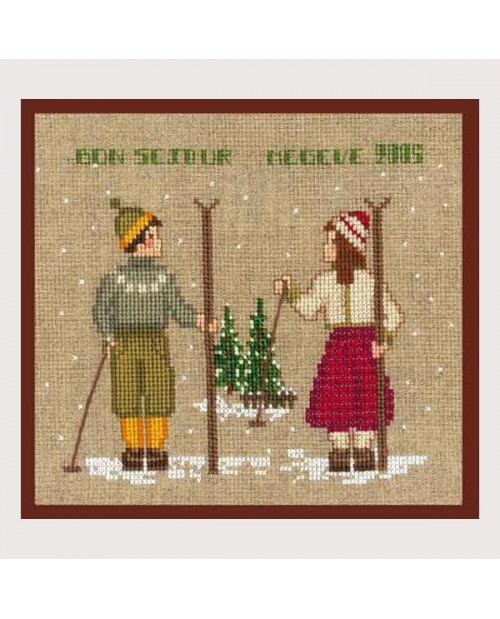 Two skiers, a girl and a boy. Counted cross stitch kit. Le Bonheur des Dames 2328