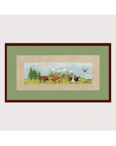 Cows in mountains. Petit point embroidery design. Le Bonheur des Dames 2485