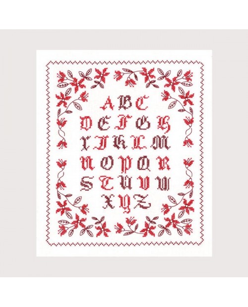 Red alphabet to embroider on printed linen fabric. Le Bonheur des Dames 2587