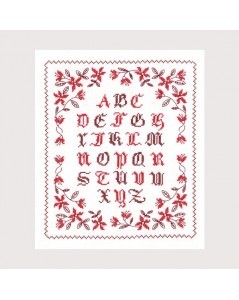 Red alphabet to embroider on printed linen fabric. Le Bonheur des Dames 2587
