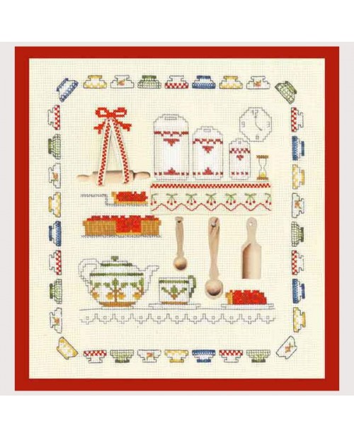 Kitchen accessories. Counted cross stitch picture Kitchen with decorative charms. Le Bonheur des Dames
