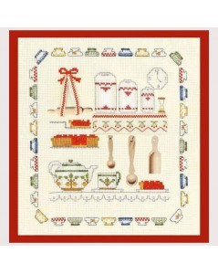 Kitchen accessories. Counted cross stitch picture Kitchen with decorative charms. Le Bonheur des Dames