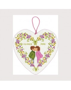 Coeur février. Boite présentation cadeau. Kit broderie point de croix sur toile Aida. Le Bonheur des Dames 2718