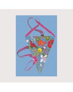 Blue triangular Scissor Case embroidered by cross stitch. Motif: flowers. Le Bonheur des Dames 3355