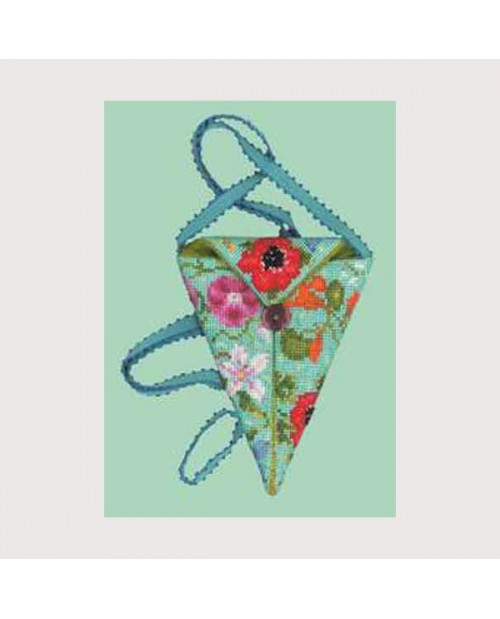 Turquoise Scissor Case embroidered by cross stitch. Motif: flowers. Le Bonheur des Dames 3357