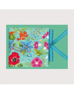 Turquoise Needle Case embroidered by cross stitch. Motif: flowers. Le Bonheur des Dames 3457