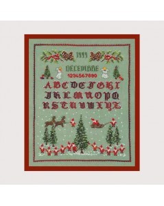 Miniature alphabet December. Embroidery in tent stitch on green linen. Le Bonheur des Dames 3610