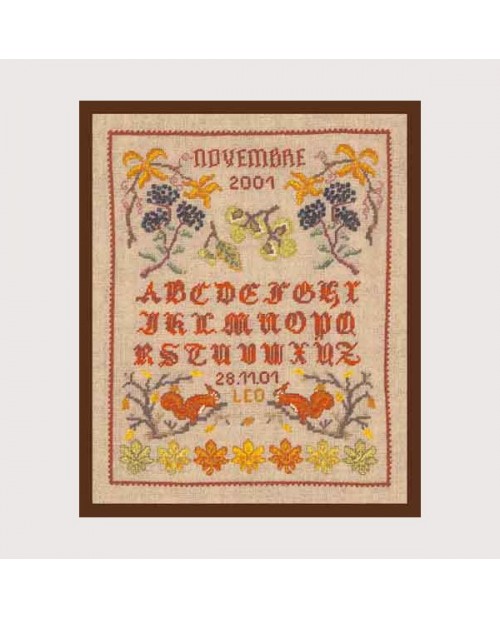 Miniature alphabet embroidered on linen. November. Le Bonheur des Dames 3619