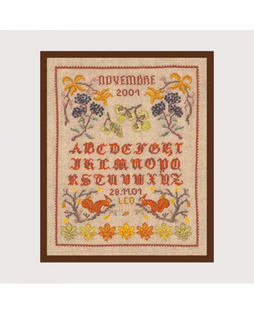 Miniature alphabet embroidered on linen. November. Le Bonheur des Dames 3619 Miniature alphabet embroidered on linen. November. Le Bonheur des Dames 3619