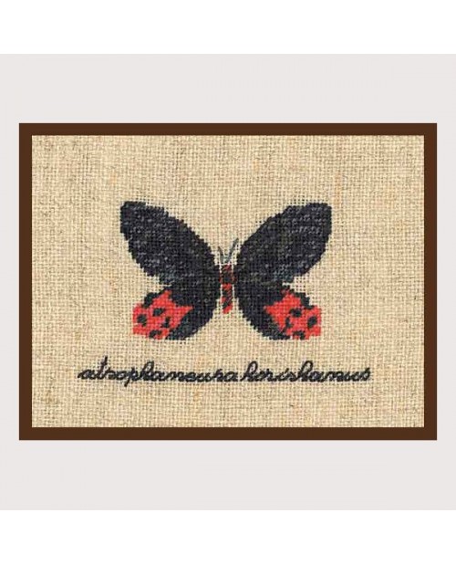 Black and red butterfly miniature. Petit point embroidery kit 3625. Le Bonheur des Dames