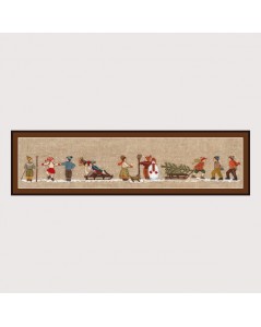 Skiers. Frieze stitched by petit point (intersection of one thread and one thread). Le Bonheur des Dames 3638