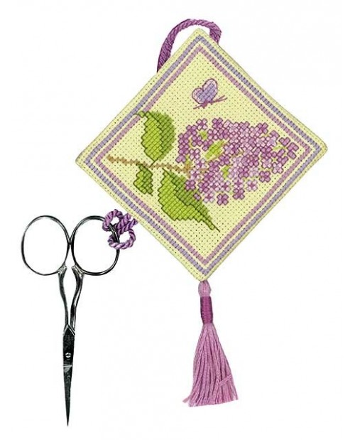 Porte ciseaux brodé au point de croix. Lilas. Textile Heritage Collection Porte ciseaux brodé au point de croix. Lilas. Textile Heritage Collection