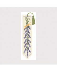 Lavender. Bookmark stitched by counted cross stitch kit on Aïda fabric. Le Bonheur des Dames 4515