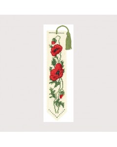 Poppies. Bookmark stitched by counted cross stitch kit on Aïda fabric. Le Bonheur des Dames 4516