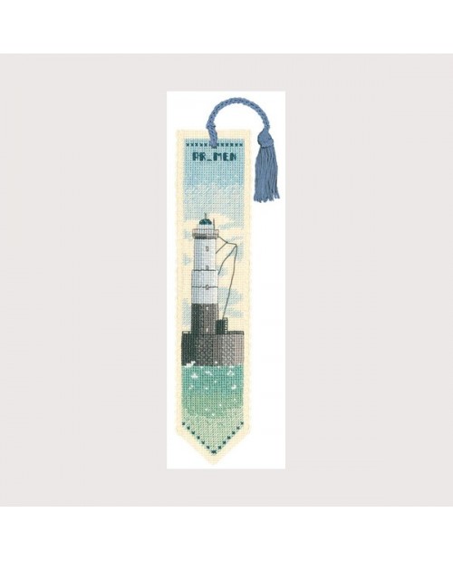 Lighthouse Ar-men. Bookmark stitched by counted cross stitch kit on Aïda fabric. Le Bonheur des Dames 4518
