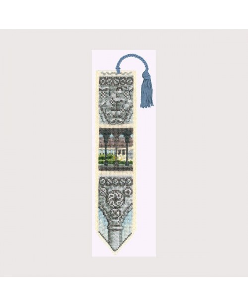 Cloister and cornerstones. Bookmark stitched by counted cross stitch kit on Aïda fabric. Le Bonheur des Dames 4523 Cloister and cornerstones. Bookmark stitched by counted cross stitch kit on Aïda fabric. Le Bonheur des Dames 4523