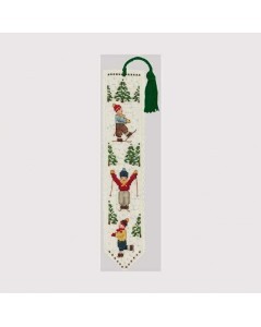 Bookmark to stitch by cross stitch. Motive: three children skiers. Le Bonheur des Dames 4530