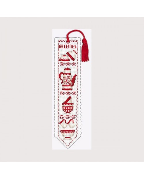 Marque-page à broder au point de croix sur Aïda de coton. Motif: vaisselle rouge. Le Bonheur des Dames 4543