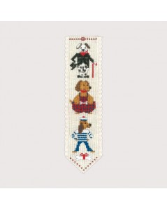 Bookmark to stitch by cross stitch. Motive: three funny dogs. Le Bonheur des Dames 4585