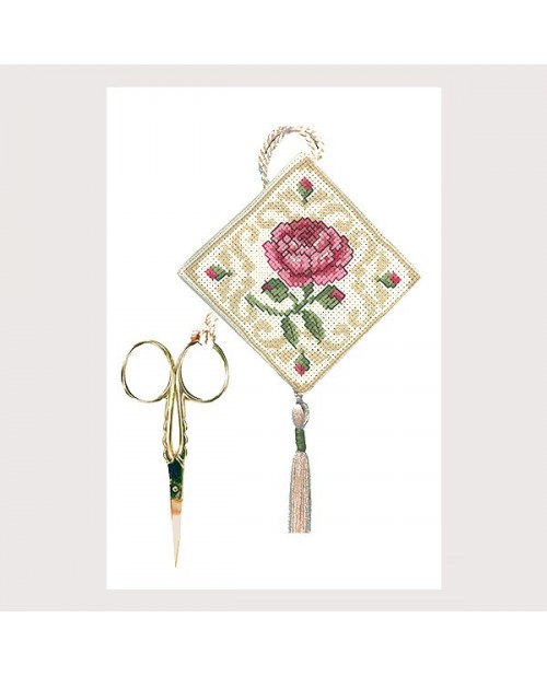 Scissor keep Roses. Counted cross stitch embroidery. Textile Heritage Collection