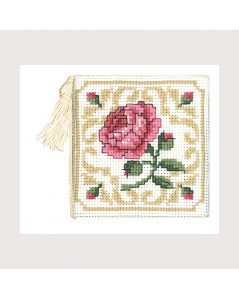 Porte-aiguilles Rose de Damas. Kit broderie point de croix, point compté. Textile Heritage Collection
