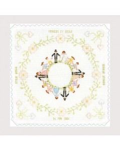 Wedding cushion made of white cotton Aida fabric. Cross stitch to embroider. Le Bonheur des Dames 5046