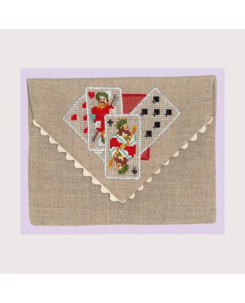 Linen envelope like pochette to embroider by cross stitch. Motive: game cards. Le Bonheur des Dames 5064.