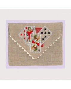 Linen envelope like pochette to embroider by cross stitch. Motive: game cards. Le Bonheur des Dames 5064.