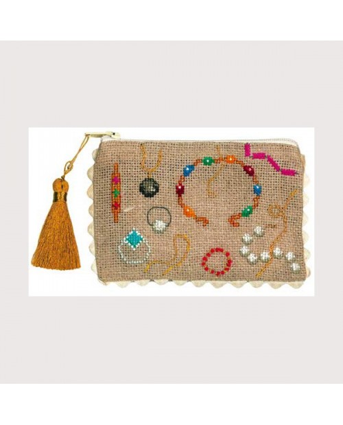 Linen Aida pochette to stitch by cross stitch. Motive: jewelry. Le Bonheur des Dames 5079