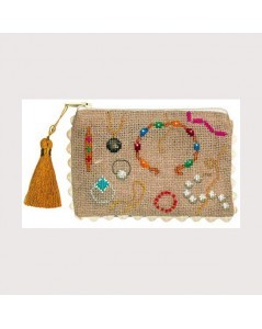 Linen Aida pochette to stitch by cross stitch. Motive: jewelry. Le Bonheur des Dames 5079