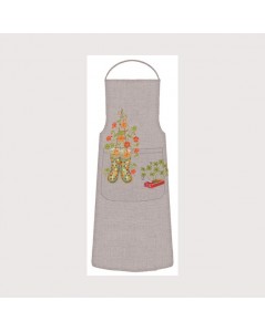 Tablier Jardin. Motif: bottes de jardinier, fleurs. Le Bonheur des Dames kit broderie point de croix. 5087