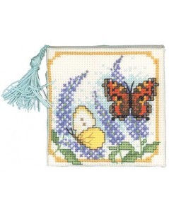 Needle case butterflies & buddleia. Counted cross stitch embroidery. Textile Heritage Collection